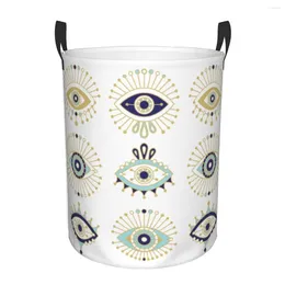 Laundry Bags Turkish Evil Eye Collection On Basket Collapsible Nazar Amulet Hamsa Boho Bohemian Clothing Hamper Organizer Storage Bin