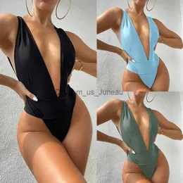 Women's Swimwear Swimsuits for Women 2023 Fashionable Solid Color Dp V Slim Beach Outfit Sense of Design One Piece Swimwear Open Back Bikini T240328