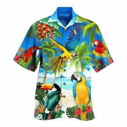 Hawaiian Beach Parrot Graphic Shirts For Men Clothing Fi Hawaii Cocut Tree Animal 3D Printed Short Sleeve Vacati Tops T73J#