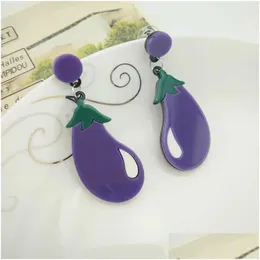 Stud Earrings Purpel Long Eggplant Charms Acrylic Orecchini Lunghi Fashion Pendientes Mujer Moda Cute Earring Brincos De Festa Drop De Otsq7