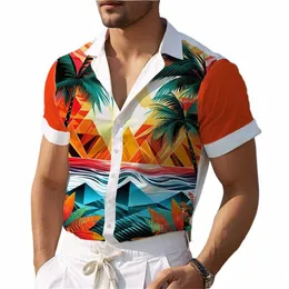 3D 코치 트리 프린트 하와이 셔츠 남성 여름 해변 캐주얼 남자 셔츠 fi 거리 남자 의류 느슨한 대형 셔츠 n8rd#