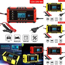 Atualizar novo carregador de bateria de carro automático completo 12V8A 24V4A 110V-220V Reparação de pulso de energia rápida carregamento molhado seco chumbo ácido display LCD digital