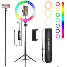 إكسسوارات صور الهاتف الخليوي Weilisi 10 Selfie Ring Light مع Tripod Stand 72 حامل طويل القامة 38 أوضاع ملونة قابلة للتخطي/السرعة OTW0A