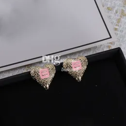 Trendige Kristall-Ohrringe, klassische rosa Herz-Ohrringe, glitzernde Strass-Ohrringe mit Box