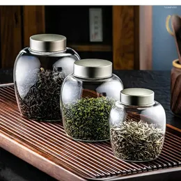 زجاجات التخزين الشفافة الزجاجية الشاي علبة الشاي مع غطاء القهوة المنزلية