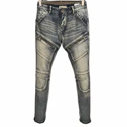 Alta Qualidade Fi 2022 Desgastado W Splicing Zipper Decorati Multi Bag Elastic Motorcycle Biker Jeans Cargo Retro Calças Homens B15j #