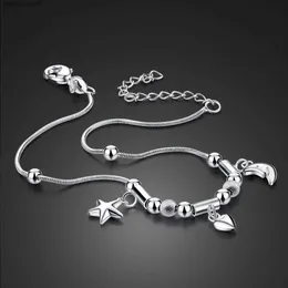 Fußkettchen Böhmen Süße einfache Sterne Mond Herz Fußkettchen 100 % 925 Sterling Silber Ankel Strand Fußkette Armband Damenschmuck Mädchen GeschenkL2403