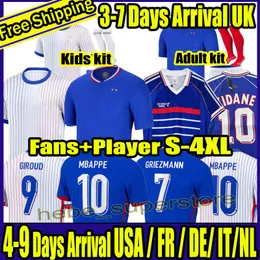 S-4XL 2024 Euro Cup French Jersey Mbappe Soccer Jerseys Dembele Coman Saliba Kante Maillot de Foot Equipe Maillots Griezmann Kids Kit Men Football Shirt and Retro 1998