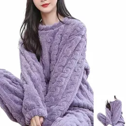 weiche, gemütliche Pyjamas, gemütliche Winter-Pyjama-Sets für Damen, stilvolle Plüsch-Nachtwäsche für den Herbst mit dicken Pullover-Hosen, bequem, L1eb#