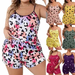 Sommer Frauen Hosenträger Shorts Große Größe Plus Fett Fett Pyjamas Homewear Set Sexy Freizeit Lose Bequeme Pyjamas Homewear Set U9RQ #