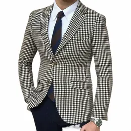 Houndstooth Plaid casual blazer för män en bit kostymjacka med 2 sidoslits smal passande manlig kappa fi 2024 i lager M13d#