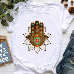 Camisetas femininas chakras com olho de lótus yoga design impressão camisa meninas meditação namaste flor tshirt feminino harajuku verão topos