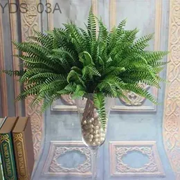 Faux Floral Greenery 1pcs Artificial Lifelike Large Silk Boston Fern Plant Green Grass Simulation Persian Tree Leaves Home Decoration 240327