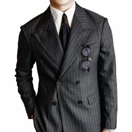 Casual Anzug für Männer Maskuline Britische Zweireiher Gestreift 2024 Blazer Großer Kragen Slim Anzug Tägliche Männer Blazer Hombre Fi H3Vd #