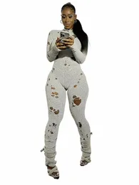 Weird Puss Knit Rip Jumpsuit Frauen Fitn Hollow Elastic Sexy Hipster Herbst Lg Sleeve Aktivität Street Workout Enge Overalls 74R4 #