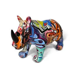 彫刻ノーリックカラーサイロセロス彫像抽象落書き動物モデルRhino Resin Sculpture Home Office Crafts Desktop Ornaments