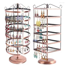 Smyckespåsar 288 Hål Brown Metal Display Shelf Square Revolving Earring Necklace Showcase Rack Stand Holder256U