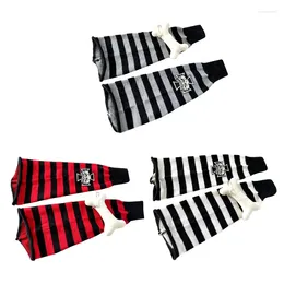 Women Socks Harajuku Skull Bone Decor Gothic Striped Knitted Knee High Foot Cover Long Streetwear