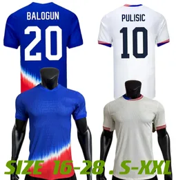 23 24 Pulisic National Soccer Jersys 2024 2025 USAS 미국 Pepi Balogun Ream Musah Aaronson Reyna Robinson Dest Richards Tillman Football Kids 남자 셔츠 4xl