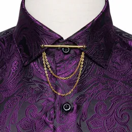 Purple Paisley koszule dla mężczyzn formalne swobodne koszule social soci z kołnierzem pinem camisa męka designerka mężczyzn odzieży s0h1#