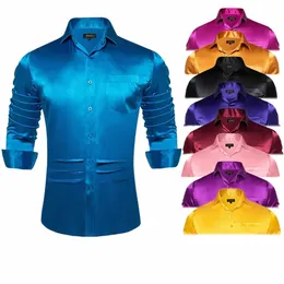 Männer Blau Rot Weiß Schwarz Satin Dr Shirts Seide Glatte Männer Smoking Hemd Lg Sleeve Hochzeit Party Prom Casual männer Kleidung U03D #