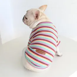 Cão vestuário algodão listras coloridas camisa de fundo roupas gordas dois pés roupas para animais de estimação xs-xxl tamanho material macio colete primavera