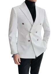 fi Mens Slim Suit Coat Double Breasted Busin Blazer Casual Profial Wear Solid Color Jacket Groom Wedding Dr l2ml#