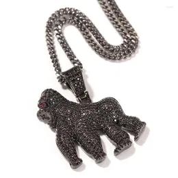 Pendant Necklaces Hip Hop CZ Stone Paved Bling Iced Out Gorilla Animal Pendants For Men Rapper Jewelry Black Gold Silver ColorPend277v