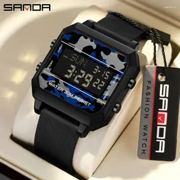 Orologi da polso SANDA Orologio quadrato elettronico multifunzionale sveglia impermeabile Night Glow Student Fashion Sports