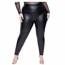 spring Summer Faux Leather Leggings Plus Size Super Stretchy Spandex Clothing PU Leather Pant Tummy Ctrol Oversized Pants f0dt#