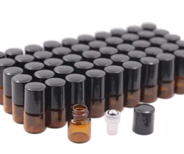 Polijsters 50pcs Amber Glass Vials Roll on Bottle Roller Bottle with Stainless Steel Roller Ball Lidperfect Sample for Essential Oils