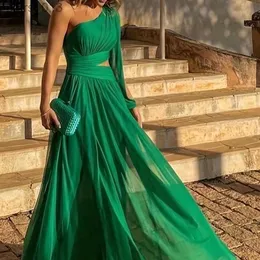 Grundläggande avslappnade klänningar plus storlek kvinnor grön sexig rygglös mode en axel hög midja mesh klänning vestidos de mujer elegantes para fiesta yq240328