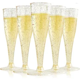 Engångskoppar sugrör 5st plast Champagne Glasögon Klar cocktailbägare Transparent rött vinglas Bröllopsfest Bar Drink Cup Drinkware