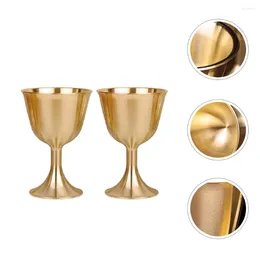Copos de vinho 2 pçs vidro de bronze auspicioso adorno mesa copo vintage decoração de casa alça dourada cálice de aço inoxidável beber