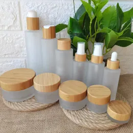 Storage Bottles 88PCS Samples Travel Size Frosted Glass Spray Perfume With Nature Bamboo Lid Cosmetic Serum Packaging Dropper Containers