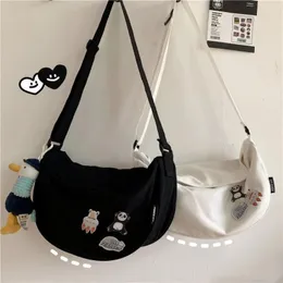 Akşam çantaları xiuya harajuku tarzı moda omuz çantası düz renk rahat tuval crossbody edebi sevimli vintage tasarımcı çanta