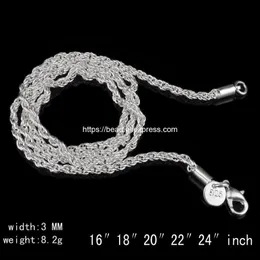 Correntes 3,0mm banhado a prata lagosta fecho corda corrente 16 18 20 22 24 polegadas escolher tamanho para jóias artesanais DIY2504