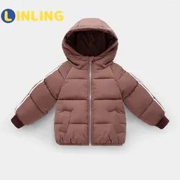 معطف معطف Linling Childre Kids Winter Stacket for Birl Boys Print Stripe Warm Darm Shicle Velvet Baby Coats Outerwear P668