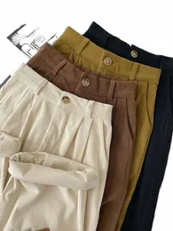 Zoki Hohe Taille Frauen Retro Cord Hosen Herbst Gerade Kausal Ganzkörperhose Vintage Kaffee Taschen Alle Match Hosen Neue 65jO #