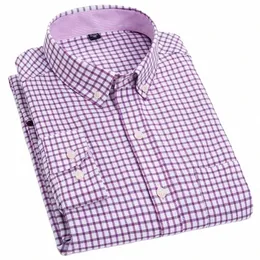 Alta qualidade Mens Cott Oxford listrado único remendo bolso LG manga regular-ajuste confortável casual camisa com gola bunda s8O9 #