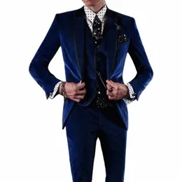 Royal Blue Veet Groom Tuxedos for Wedding Men Suits 3 Piece Man Fi Dinner Wear Jacket With Pants Vest 2023 Manlig dräkt M4I5#