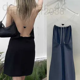 Basic & Casual Dresses designer Designer Backless Slip Label Bead Chain Sling Black Sexy Slimming Off-the-shoulder Skirt WOHK 3LFI