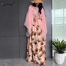 Casual Dresses WINYI Summer Beach Maxi Dress Women Fashion Print Boho Long With Scarf Split Sexy Party Robe Africa Kaftan