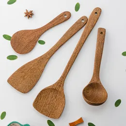 Holzspatel Non -Stick -Topf ohne Farbe oder Wachs langes Gebratenes Gemüse Ein komplettes Satz Suppenlöffel Küchenutensilien