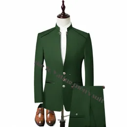 دعاوى مخصصة للرجال 2024 Green Stand Twilar Fi Design Gold Butts Groom Tuxedos for Wedding Men Party Suits A8PV#