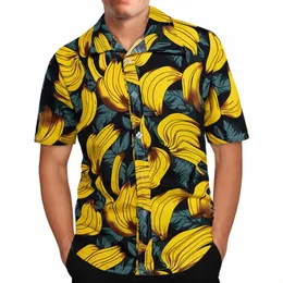 Skjorta för herr Hawaiian Banana Fruit Casual 3D Tryckt strand Kort ärmmärke Importerade kläder Plus Size Streetwear Vacati Y68e#