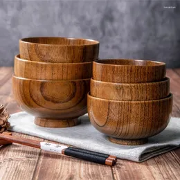 Schalen hochwertige Soild Hölzer Reisschale natürliche runde Set Suppe Noddles Salat Container Haus Frühstücksgeschirr für Küche