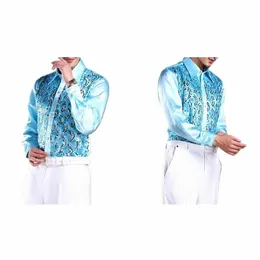 Slim Fit Men Shirt Men's Luxury Sequins Performance Shirt For Wedding Stage Formal Casual Events LG Sleeve Single-Breasted E2XW#