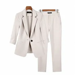 2024 primavera verão novo elegante terno jaqueta combinando conjunto feminino coreano chique blazers casaco calças 2 peça feminino terno profissional j6wK #