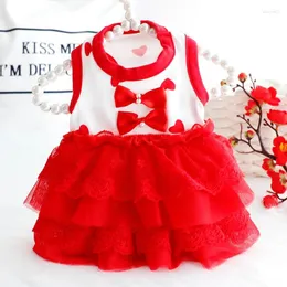 Cão vestuário vermelho rosa cores vestidos para cães casamento pet roupas verão fino gato princesa vestido